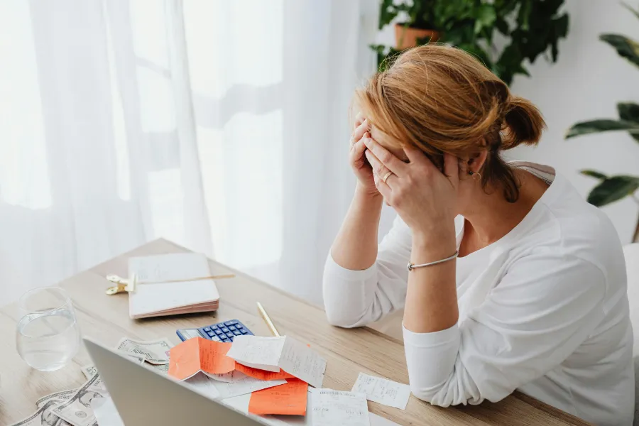 stressed business owner tax paperwork